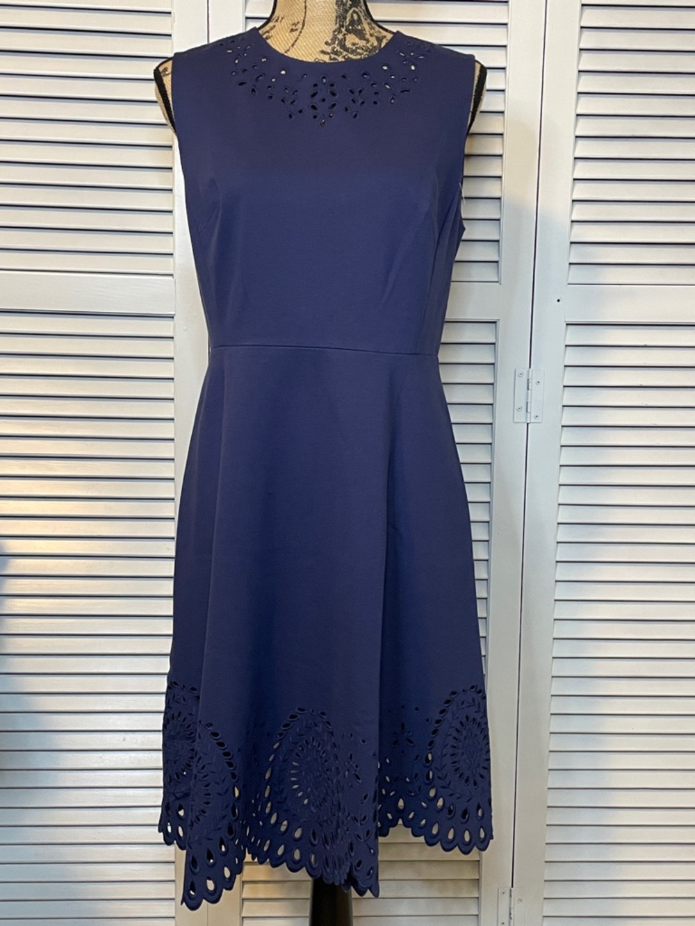 NWOT - kate spade Navy Sleeveless Midi Dress with Laser-Cut Hem & Neckline